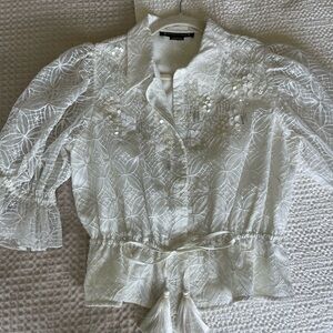 Anthropolgie White Embroidered Blouse